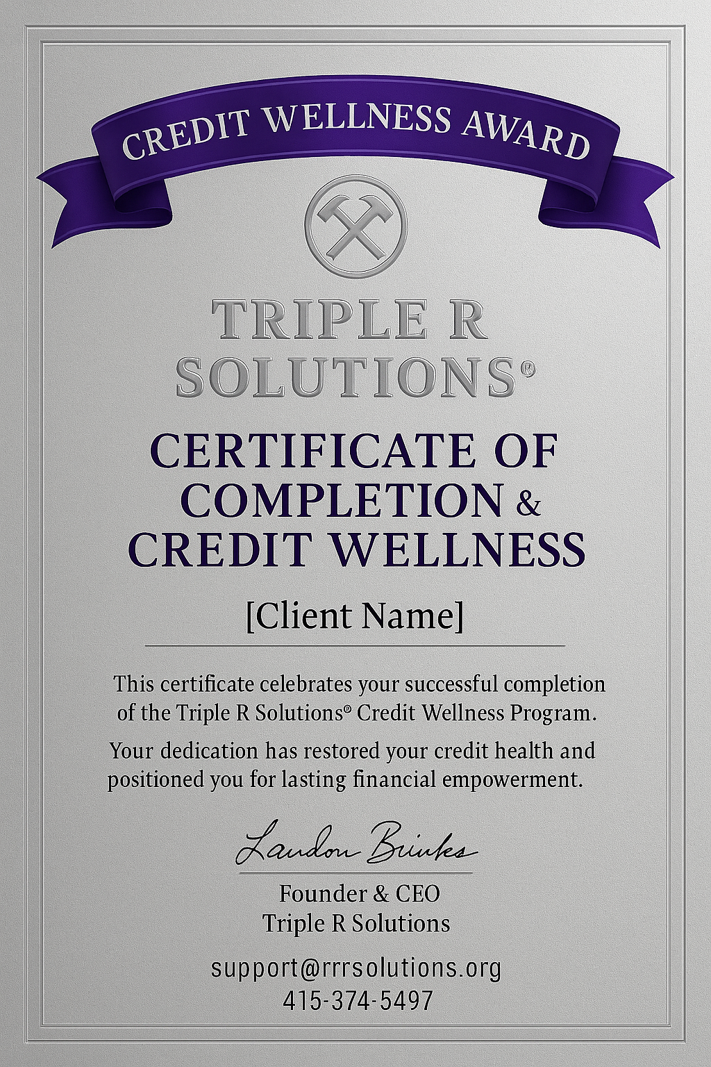 Credit Wellness Award Certificate