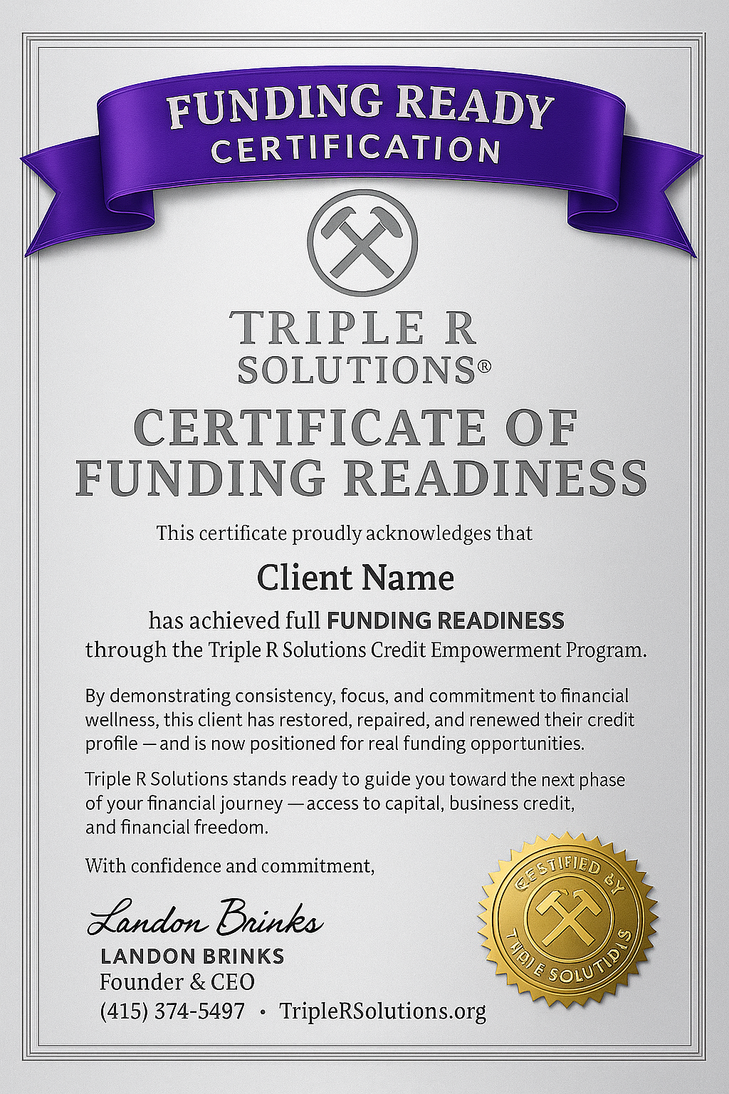Funding Readiness Certificate